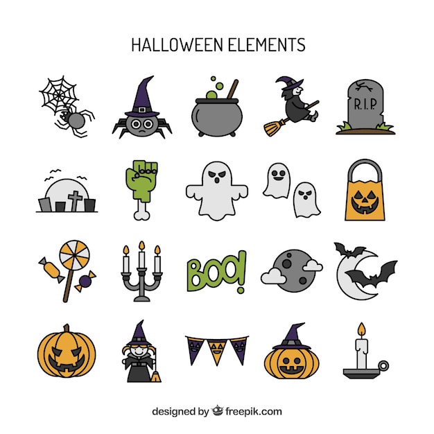 Collection Dessinés à La Main Des éléments De Halloween