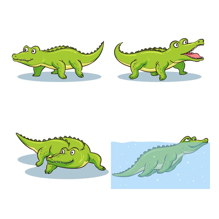 collection de dessins animés de crocodiles dessinés à la main