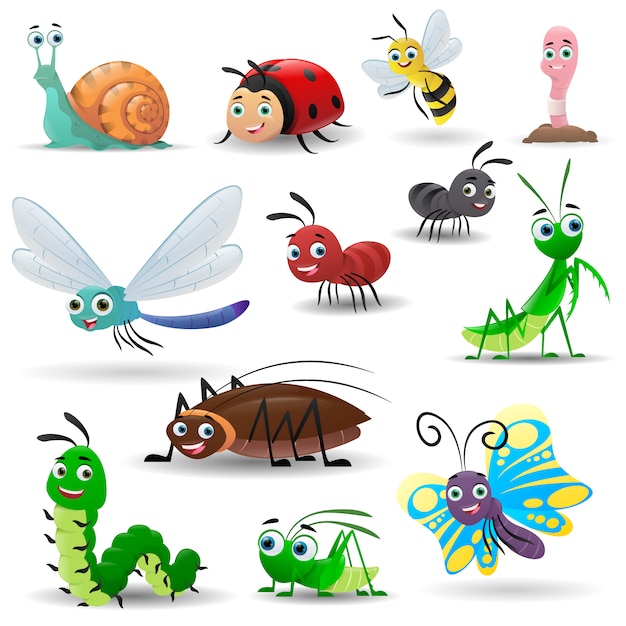 Vecteur collection de dessins animés d'insectes mignons