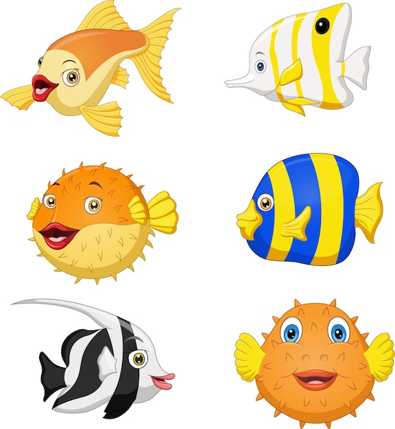 Collection De Dessins Animés Mignons De Poissons Tropicaux