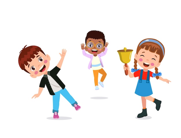 Collection de dessins animés pour enfants heureux Enfants multiculturels dans différentes positions isolés sur fond blanc