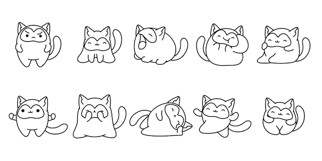 Vecteur collection de dessins animés vectoriels de chats siames à colorier set de dessins d'animaux félins isolés de kawaii
