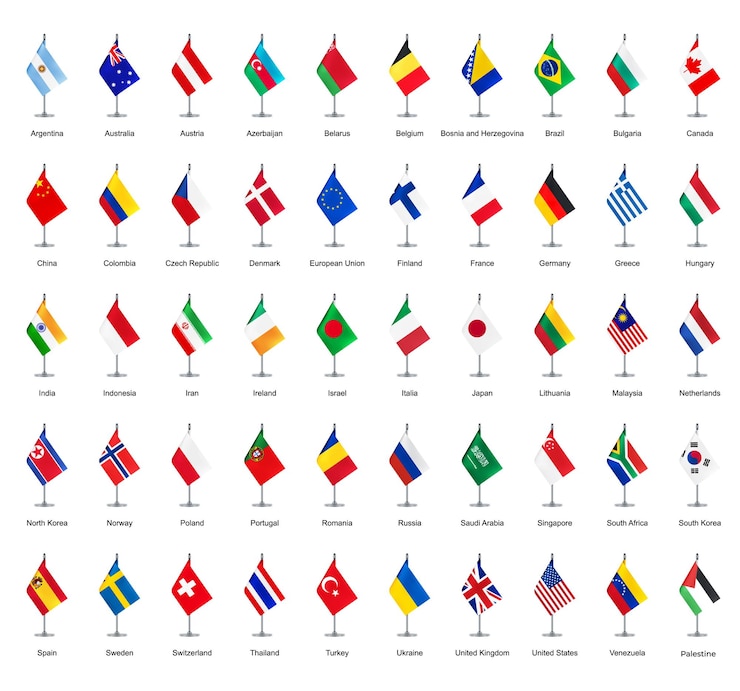 Vecteur collection de dessins de drapeaux nationaux du monde