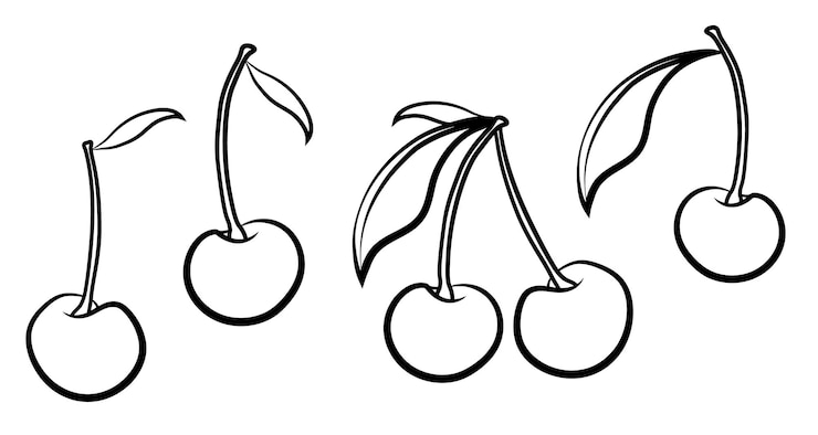 Vecteur collection de dessins de fruits d'art de ligne d'éléments de cerise de vecteur