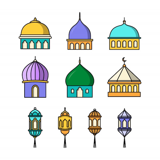 Collection De Dessins De Mosquées Et De Lanternes