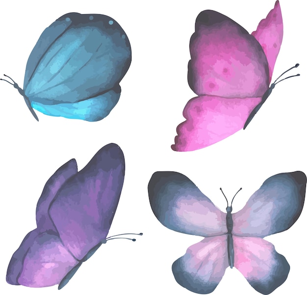 Une collection de dessins vectoriels évolutifs de papillons aquarelles