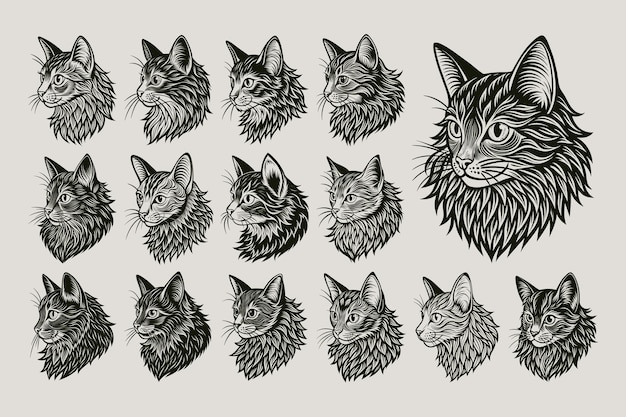 Collection De Dessins De Vue Latérale Laperm Tête De Chat Dessin D'illustration