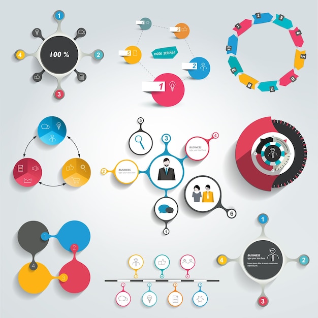 Collection De Diagrammes Graphiques D'informations Rondes Colorées.