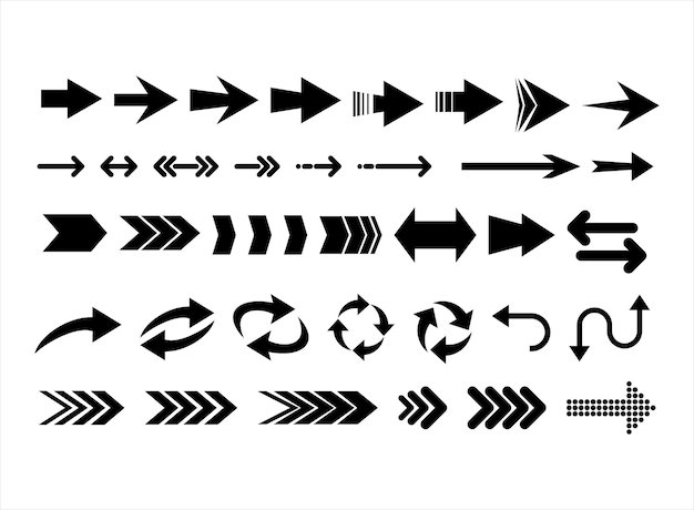 Collection de différentes flèches icônes noires illustration vectorielle