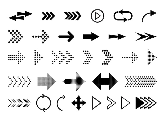 Collection de différentes flèches icônes noires illustration vectorielle