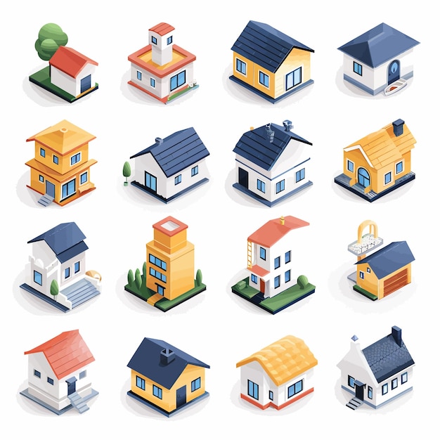 Vecteur une collection de différentes maisons dont une avec un toit bleu