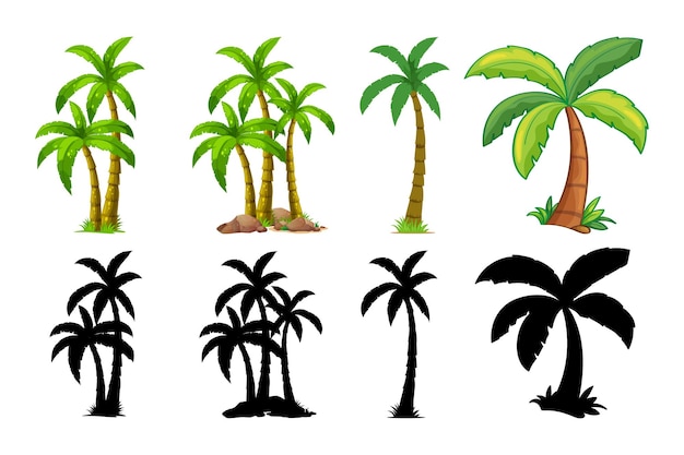 collection de différents arbres et plantes isolés sur fond blanc