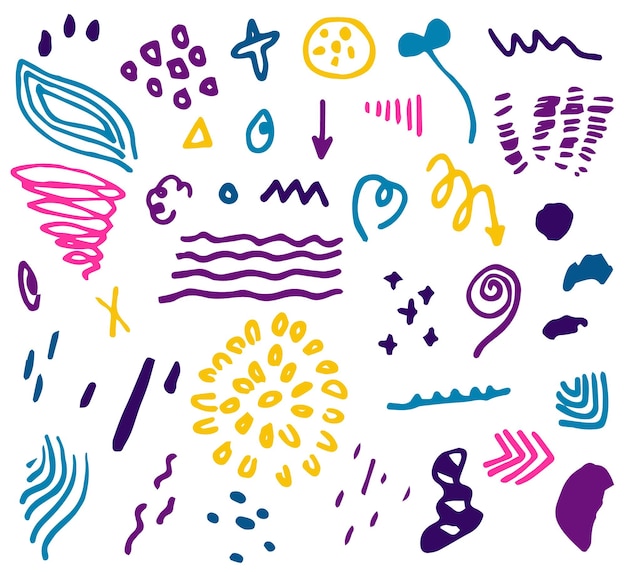 Collection De Différents éléments De Doodle Spirales Formes Traits Décor De Points Pour L'impression De Conception Web