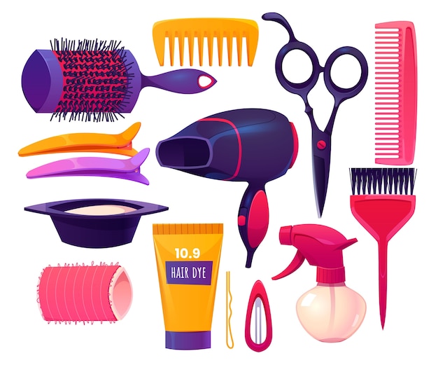 Vecteur collection de différents éléments de salon de coiffure