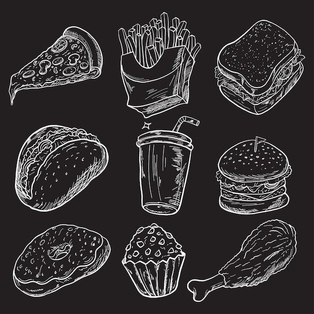 Une collection de différents types d'aliments à la craie