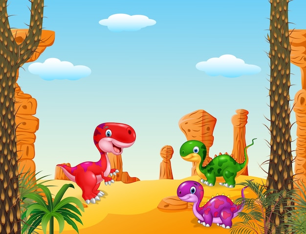 Vecteur collection de dinosaures heureux cartoon