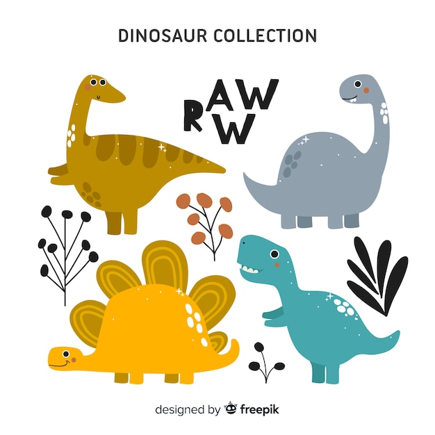 Vecteur collection de dinosaures plats