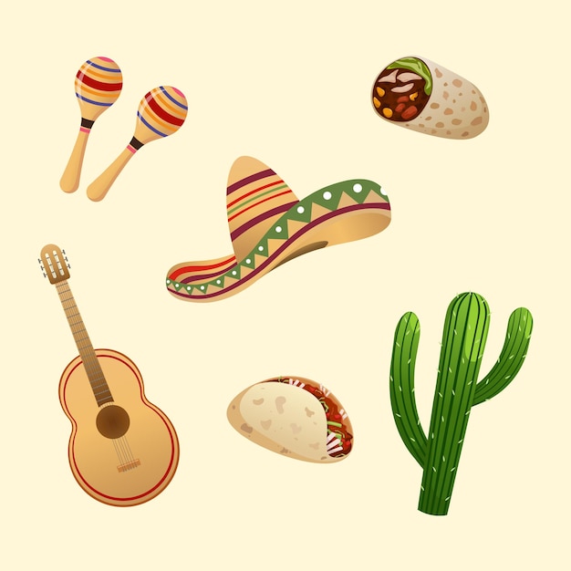 collection de divers objets mexicains