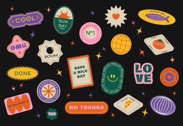 Vecteur collection de divers patchs étiquettes étiquettes autocollants timbres pour faire du shopping réductions black friday