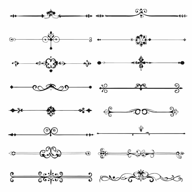 collection de diviseurs décoratifs vintage en noir et blanc avec des fleurs ornées et des dessins élégants