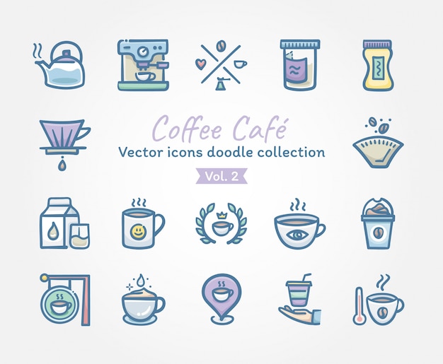 Collection de doodle d&#39;icônes vectorielles Café Café