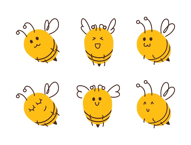 Collection doodle illustration vectorielle d'abeilles mignonnes