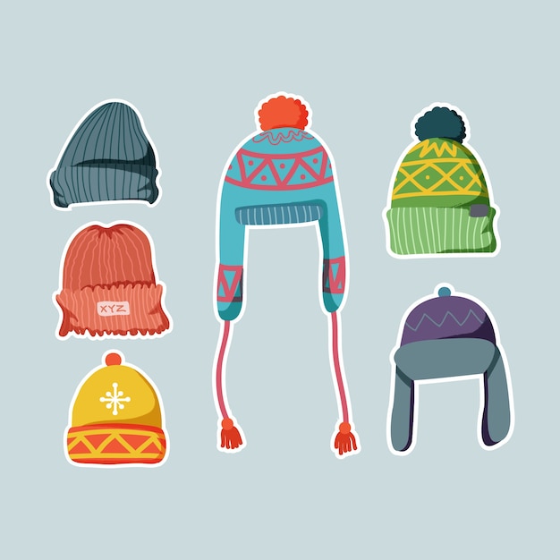 Collection De Doodle Tricotée De Chapeaux D'hiver