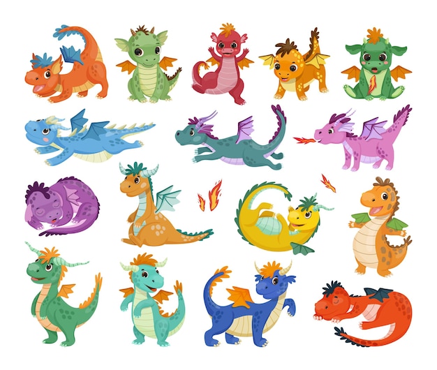 Collection de dragons mignons en style cartoon