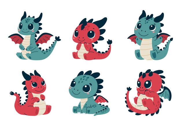 Vecteur collection de dragons mignons