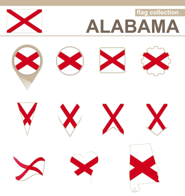 Collection de drapeaux de l'Alabama, État des États-Unis, 12 versions