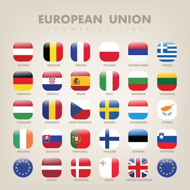 Vecteur collection de drapeaux carrés de l'union européenne