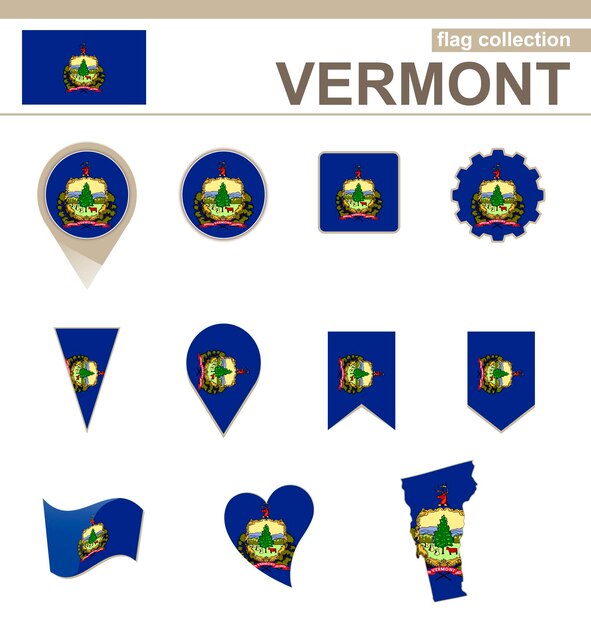 Collection De Drapeaux Du Vermont, état Des états-unis, 12 Versions