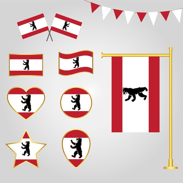 Vecteur collection de drapeaux de l'état de berlin en allemagne de différentes formes