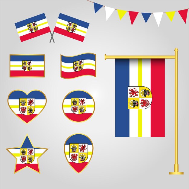 Vecteur collection de drapeaux de l'état de mecklembourg-poméranie-occidentale en allemagne de différentes formes