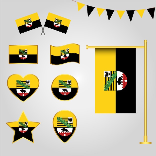 Vecteur collection de drapeaux de l'état de saxe-anhalt en allemagne sous différentes formes
