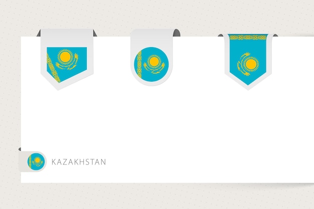 Collection De Drapeaux D'étiquettes Du Kazakhstan De Forme Différente Modèle De Drapeau De Ruban Du Kazakhstan