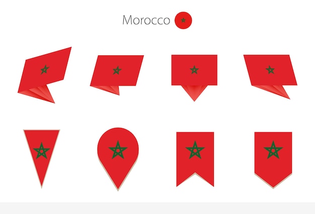 Vecteur collection de drapeaux nationaux marocains huit versions de drapeaux vectoriels marocains