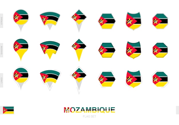 Collection Du Drapeau Du Mozambique En Différentes Formes Et Avec Trois Effets Différents