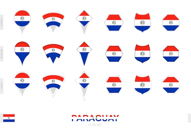 Collection Du Drapeau Du Paraguay En Différentes Formes Et Avec Trois Effets Différents