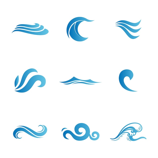 Collection d'eau ou de gaufres logo et icônes de couleur bleue sytle plat