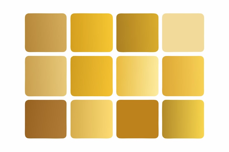 Vecteur collection d'échantillons de palette métallique dorée carrée isolée sur fond blanc