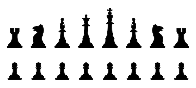 Collection D'échecs Isolée Sur Un Jeu D'images Vectorielles De Figures D'échecs Noires Blanches