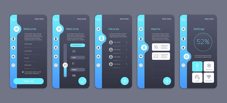 Vecteur collection d'écrans pour application domestique intelligente