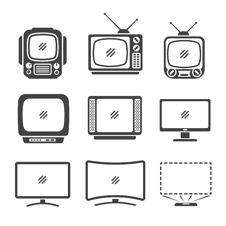 Vecteur une collection d'écrans de télévision avec un qui dit tweeton ittélévision icône