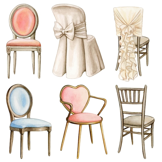 Une Collection élégante De Chaises Vintage à L'aquarelle