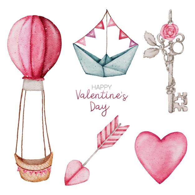 Collection D'éléments Aquarelle Valentine