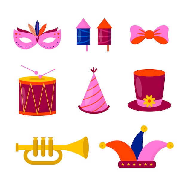 Collection d'éléments de célébration de carnaval plat