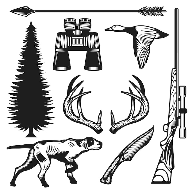 Vecteur collection d'éléments de chasse vintage