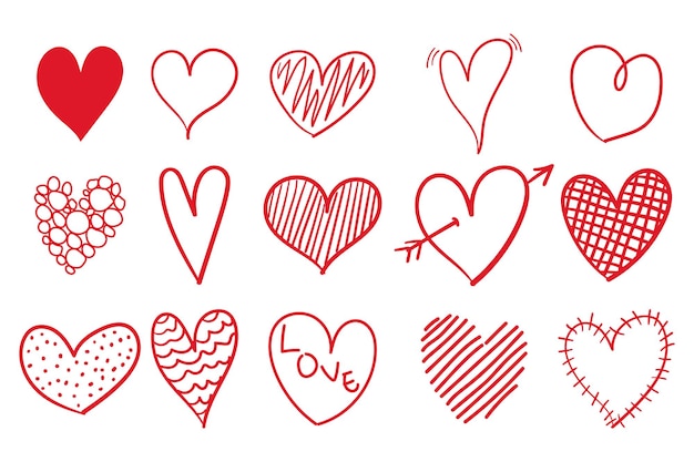 Collection D'éléments De Coeur Saint Valentin Doodle Dessinés à La Main