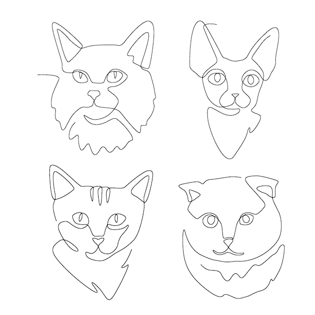 Collection d'éléments de concept de chat d'art en ligne continue concept minimal